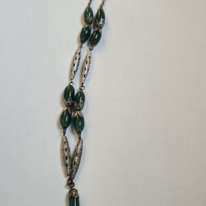 Antique Sterling Silver Old Cut Emeralds Filigree Necklace